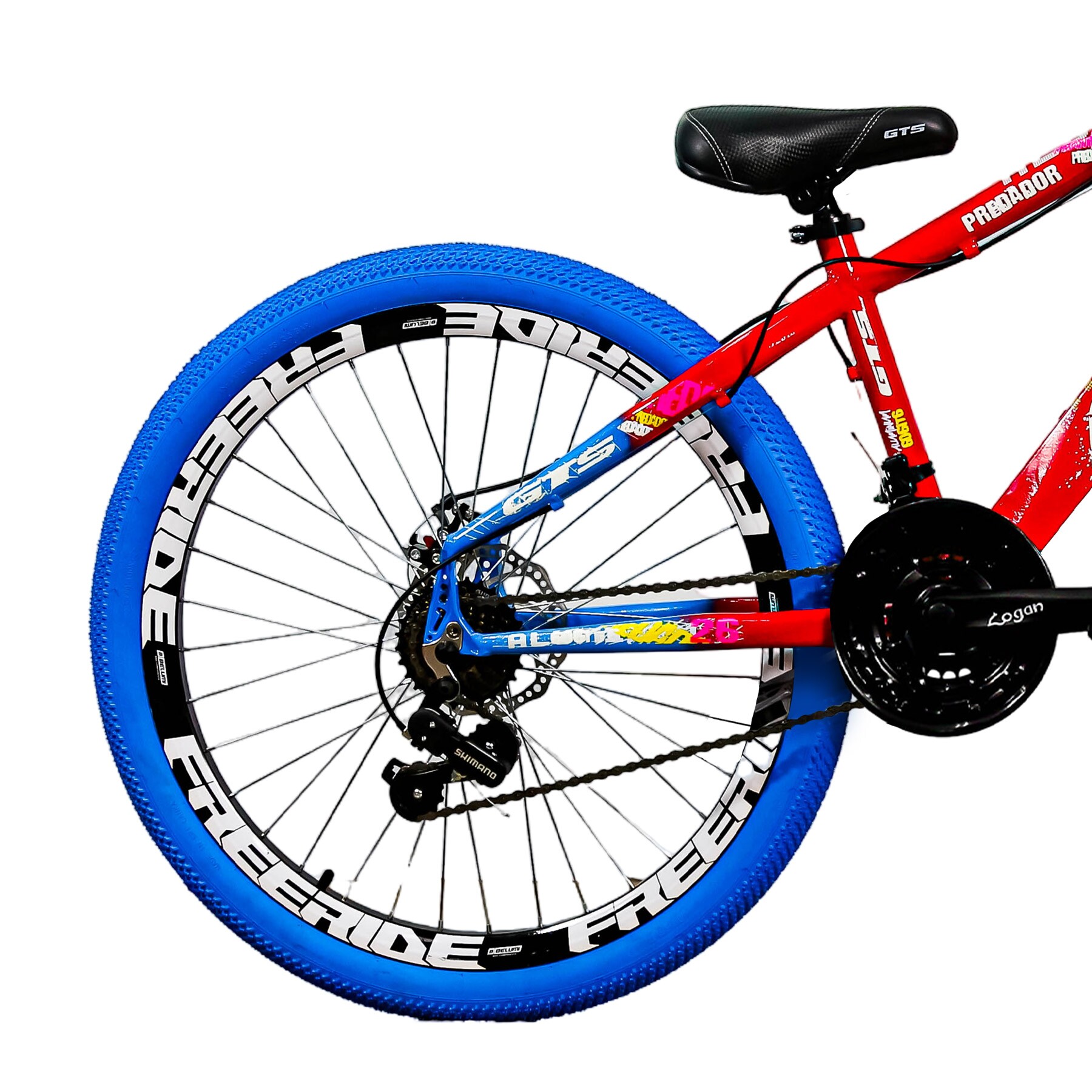 Bicicleta de Grau GTS Predador Aro 26 Freeride 21v Shimano Pneu Colorido-Vermelho/Azul-13