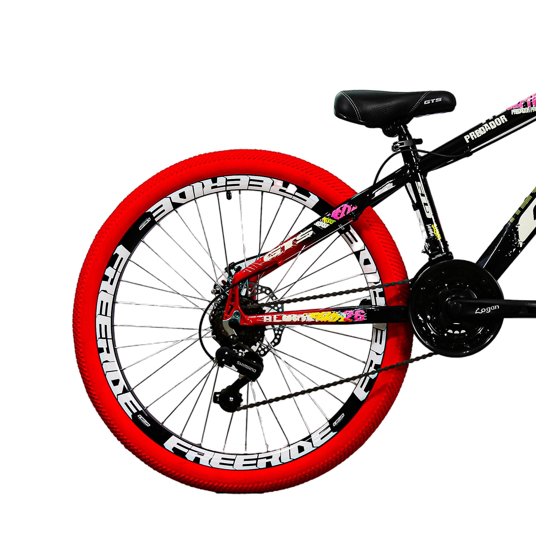 Bicicleta de Grau GTS Predador Aro 26 Freeride 21v Shimano Pneu Colorido-Preto/Vermelho-13