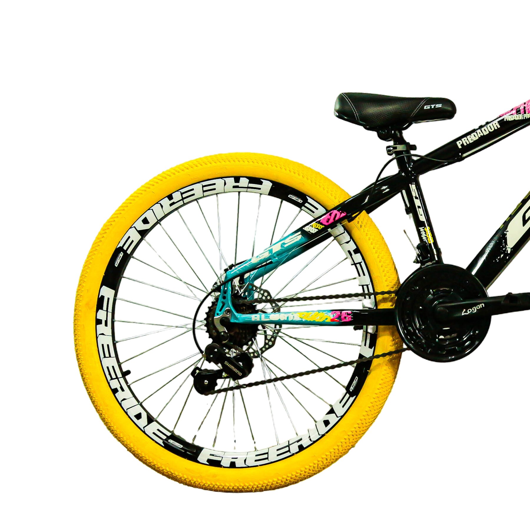 Bicicleta de Grau GTS Predador Aro 26 Freeride 21v Shimano Pneu Colorido-Verde Agua/Preto-13
