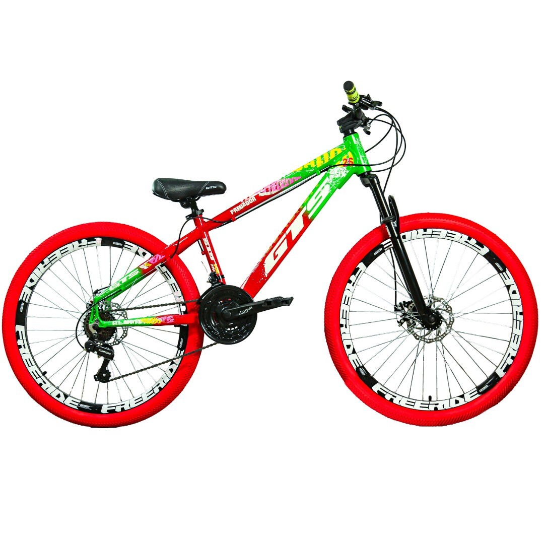 Bicicleta de Grau GTS Predador Aro 26 Freeride 21v Shimano Pneu Colorido