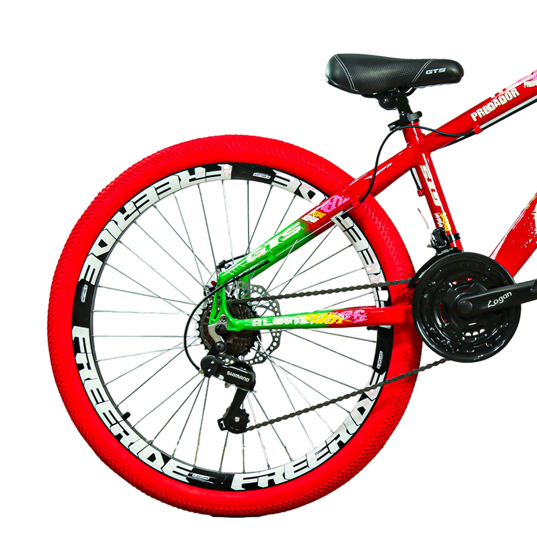 Bicicleta de Grau GTS Predador Aro 26 Freeride 21v Shimano Pneu Colorido-Vermelho/Verde-13