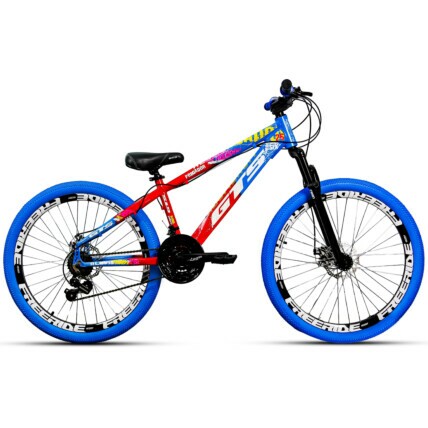 Bicicleta de Grau GTS Predador Aro 26 Freeride 21v Shimano Pneu Colorido-Vermelho/Azul-13