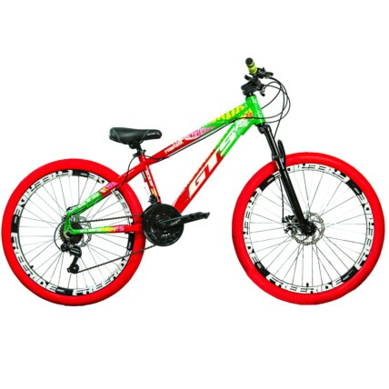 Bicicleta de Grau GTS Predador Aro 26 Freeride 21v Shimano Pneu Colorido-Vermelho/Verde-13