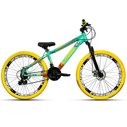 Bicicleta de Grau Alfameq Na Quebrada Freeride 21v Shimano-Verde Água/Amarelo-13