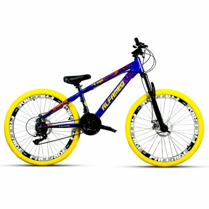 Bicicleta de Grau Alfameq Na Quebrada Color Freeride 21v Shimano-Azul/Amarelo-13