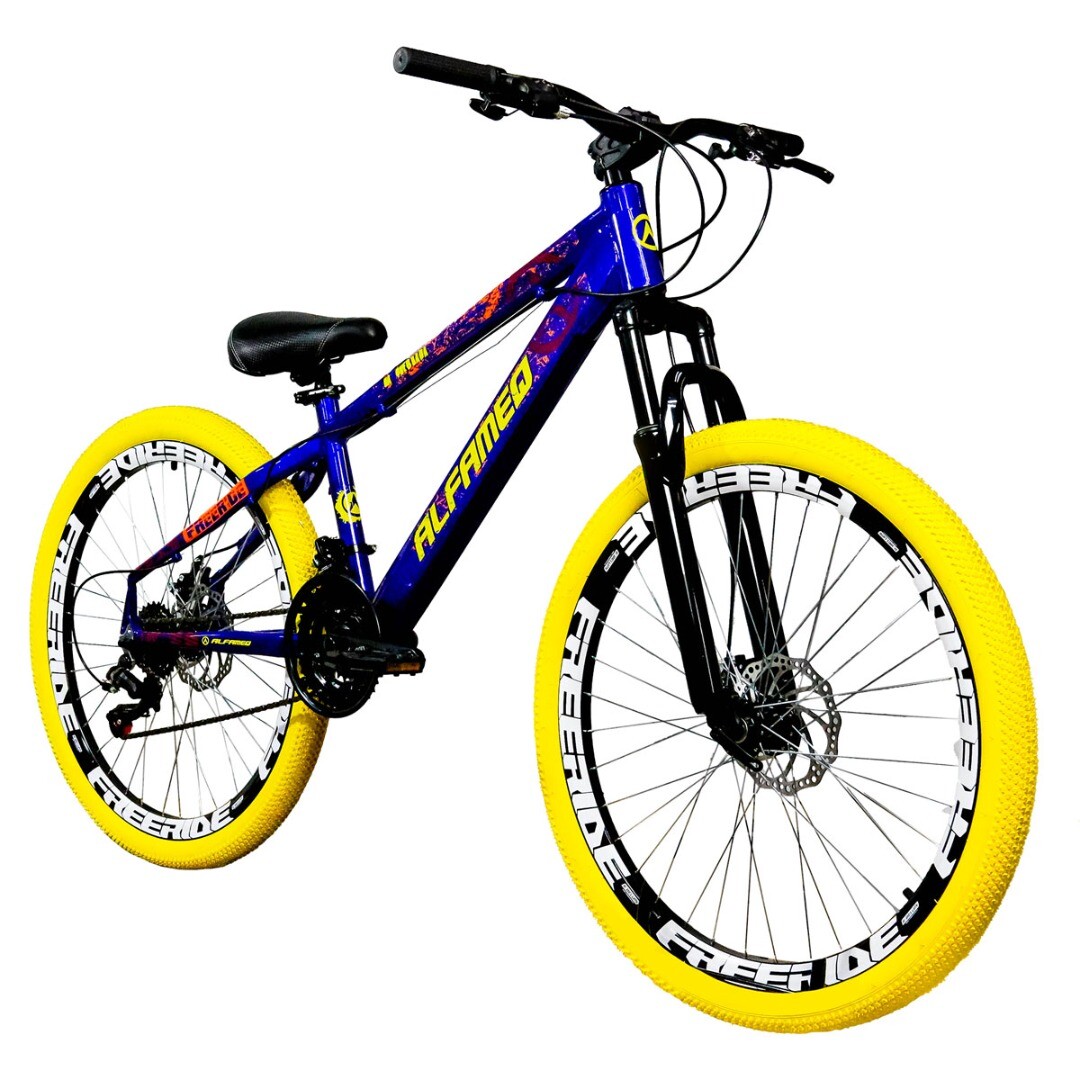 Bicicleta de Grau Alfameq Na Quebrada Color Freeride 21v Shimano-Azul/Amarelo-13