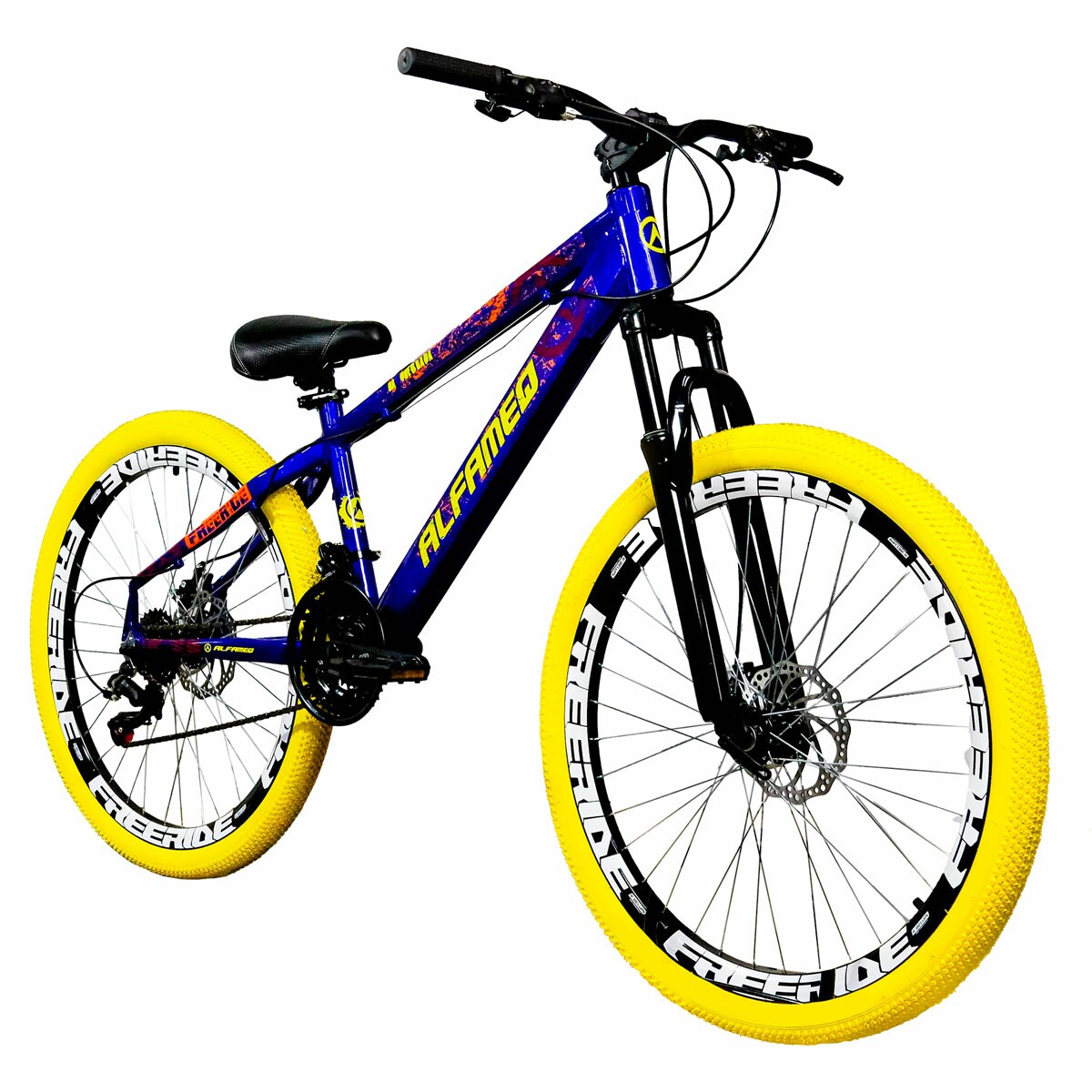 Bicicleta de Grau Alfameq Na Quebrada Color Freeride 21v Shimano-Azul/Amarelo-13